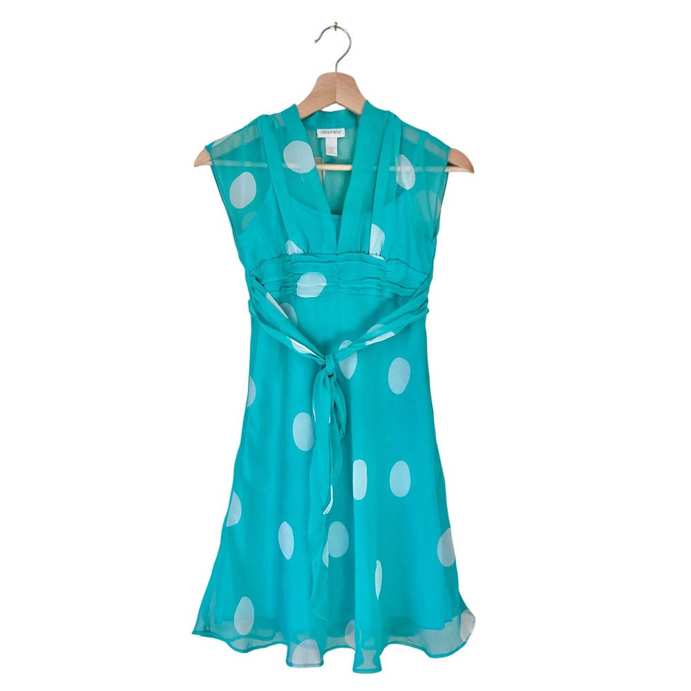 Y2K Limited Too Girls Teal Polka Dot Chiffon Dress Size 8
